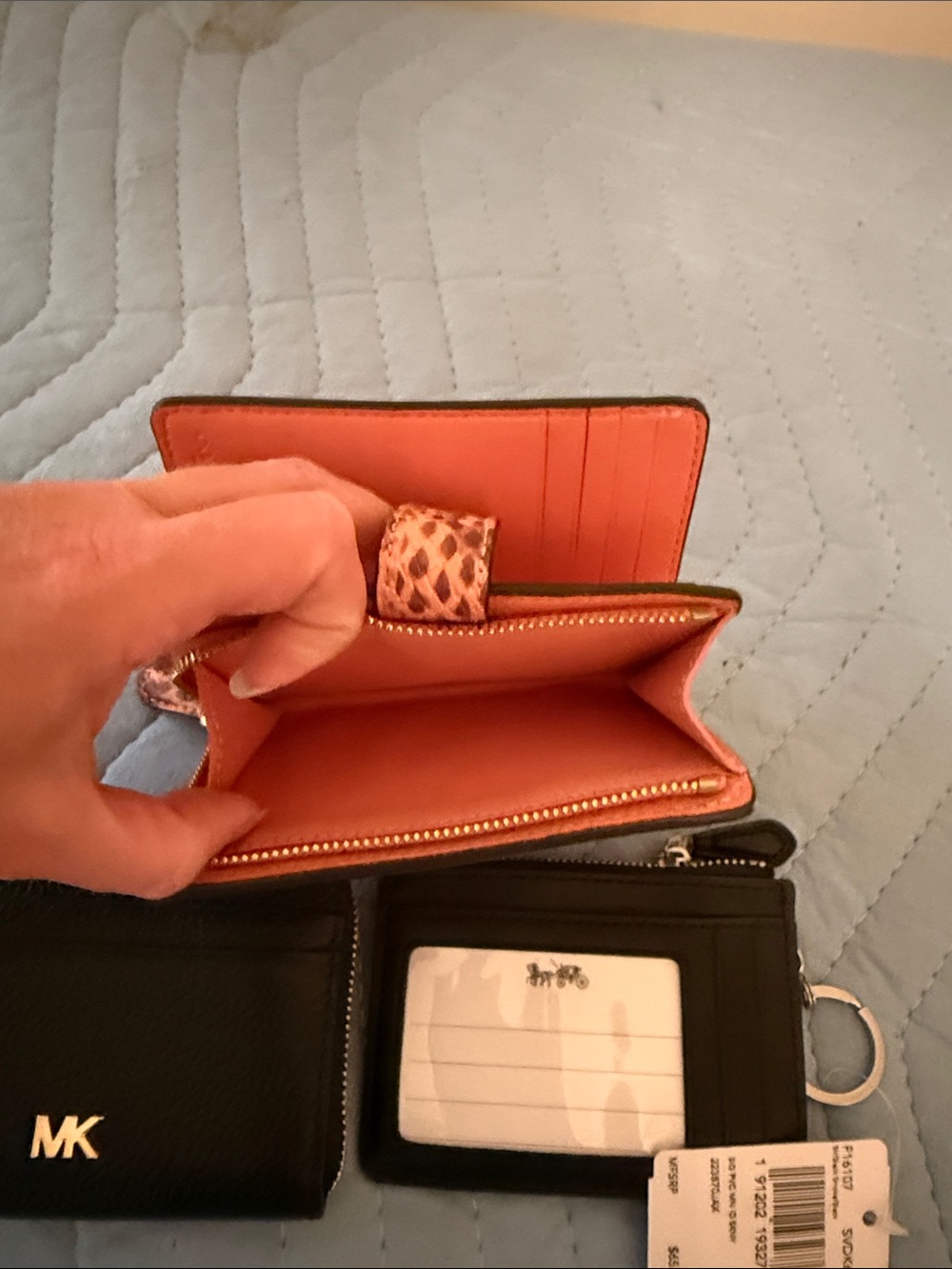 *Bundle* Coach Women's Signature Canvas Card Wallet in Brown & Coral, MK Black - Picture 8 of 13
